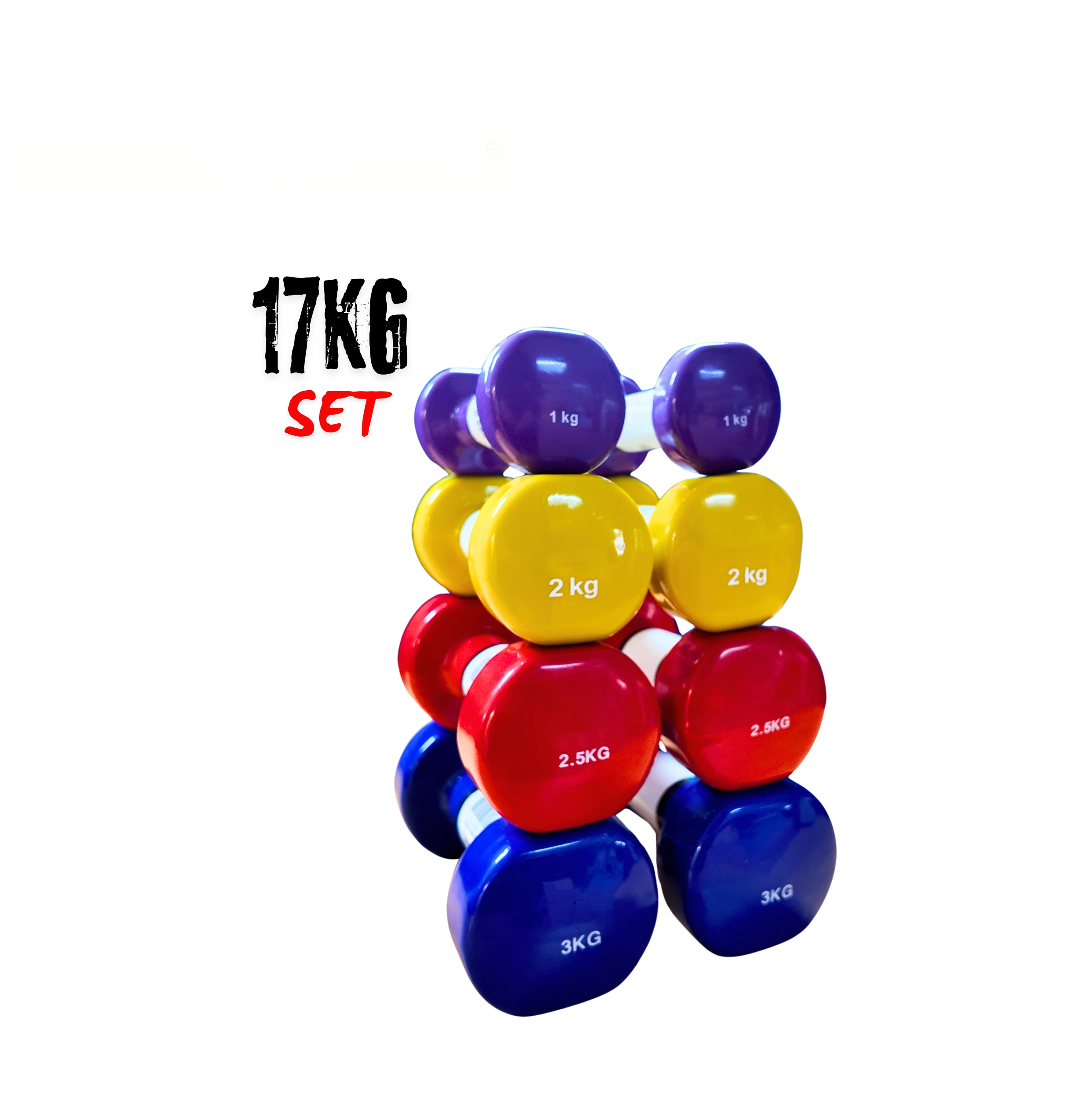 BV017 Fitness Vinyl Dipped Dumbbells 11kg/17kg Set Bundle